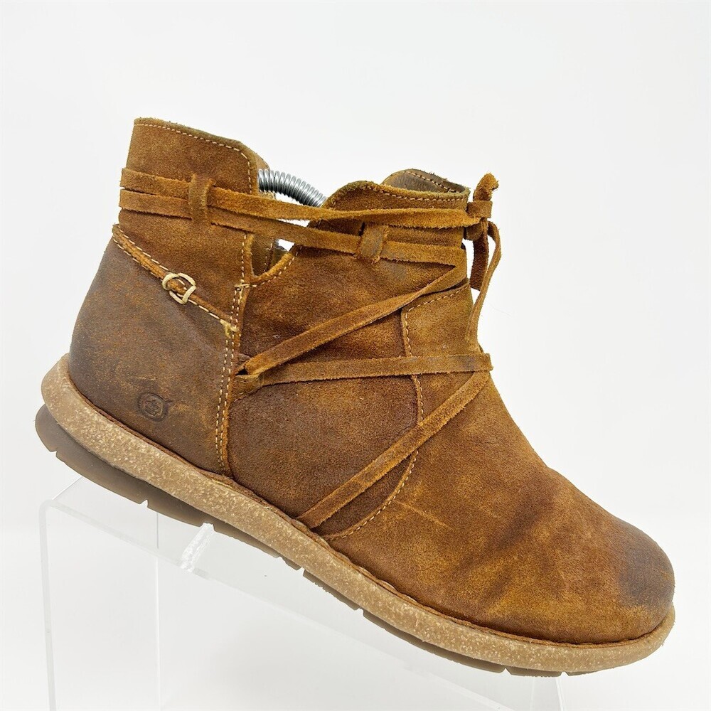 Born Tarkiln Womens Ankle Bootie Brown Distressed Wrap Lace Side Zip Size 11